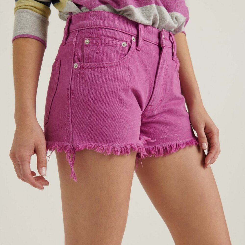 Lucky Brand Fuchsia Pink High-Rise Frayed Hem Jean Shorts